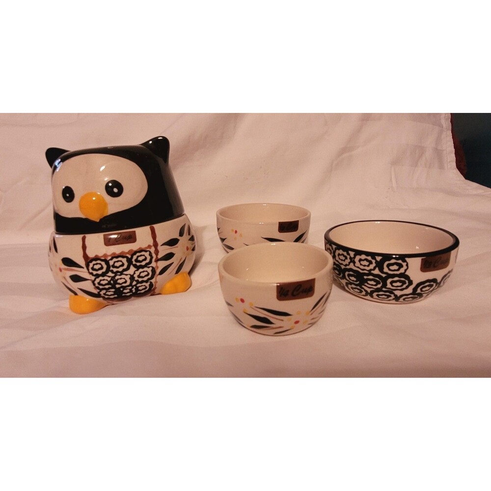 Temptations Ceramic Black Owl measuring Cups 5 Pc Set